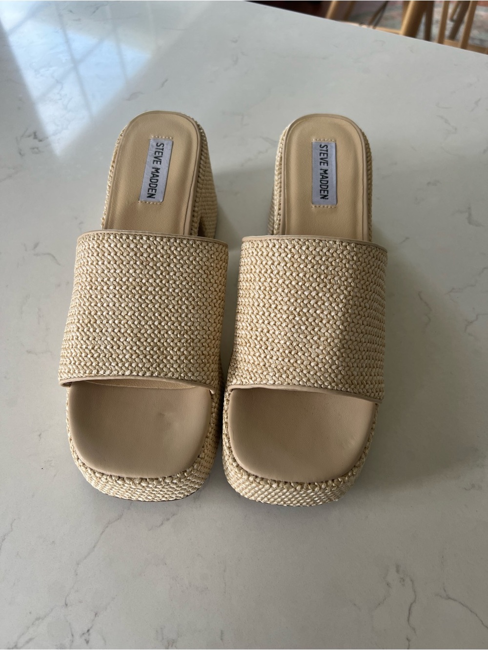 Steve Madden Beige Woven Slide Mules